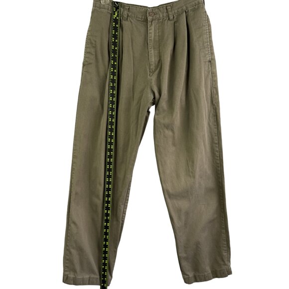 CHAPS RALPH LAUREN Pleated Front Olive Green Chino Pants 100% Cotton Men's 33x34 - Picture 9 of 12
